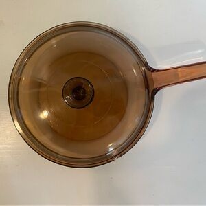 Corning Vision Ware Amber Glass Waffle Bottom Skillet Fry Pan W/ Lid 10.75"
